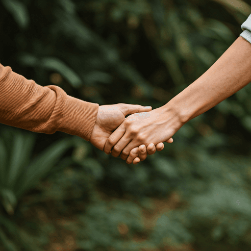 Two people holding hands in a supportive gesture